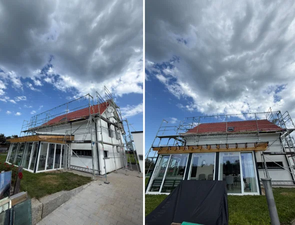 Gerüst zur Montage einer PV Anlage in Leutkirch im Allgäu.